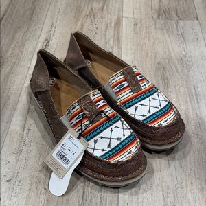 Ariat Brown Slip-On Flats with Multicolor Aztec Stripe